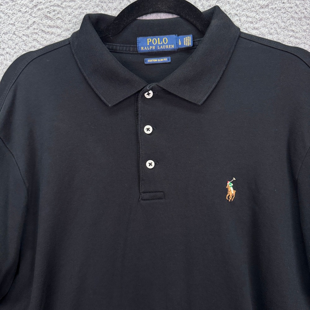 Polo Ralph Lauren Polo Shirt Mens L Black Custom Slim Fit Cotton Preppy Office